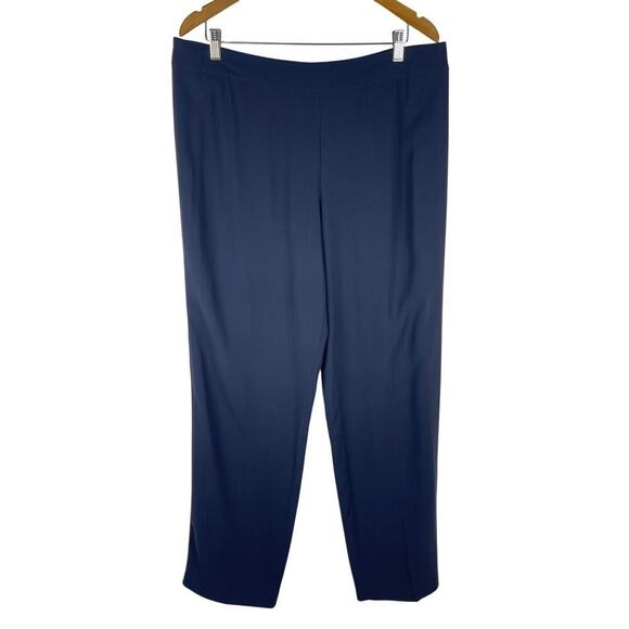 Eileen Fisher Navy Blue Silk Straight Leg Side Zip Trouser Pants Women's Large - Picture 1 of 10